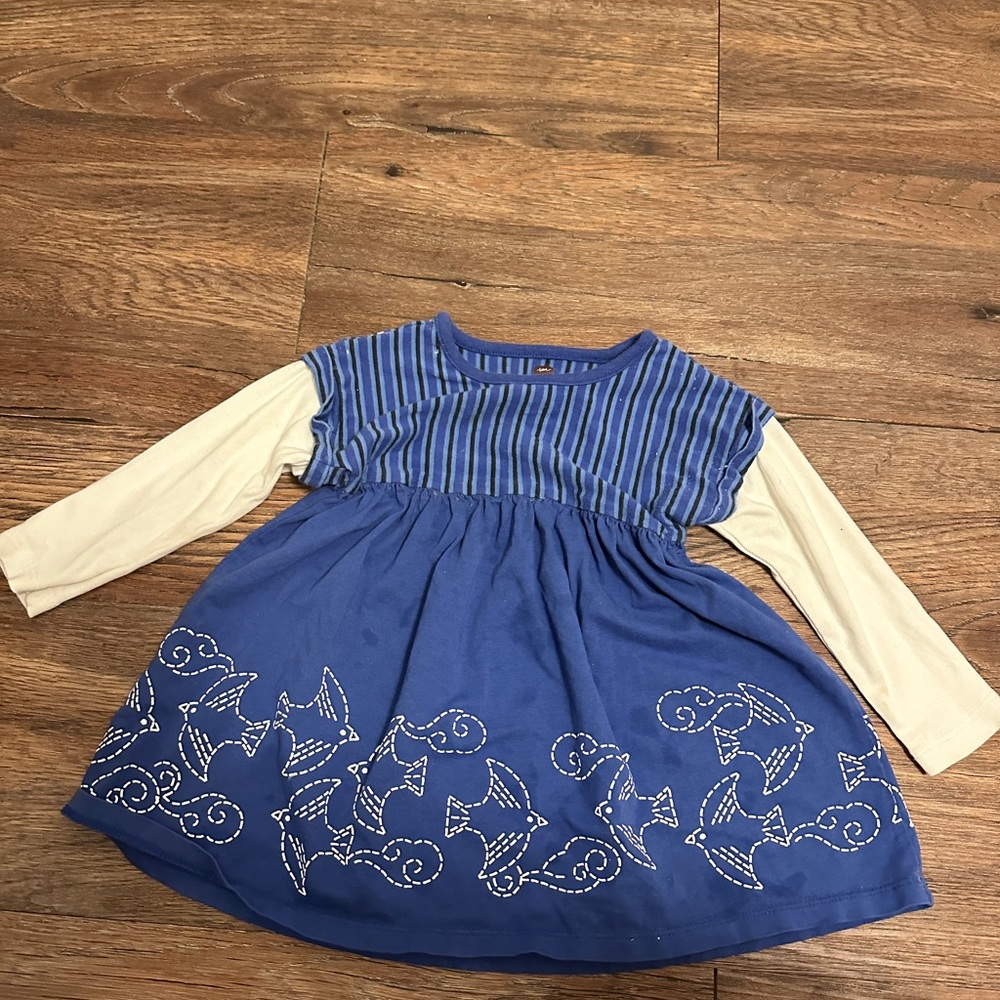 Tea Collection Striped Blue and Cream Dress